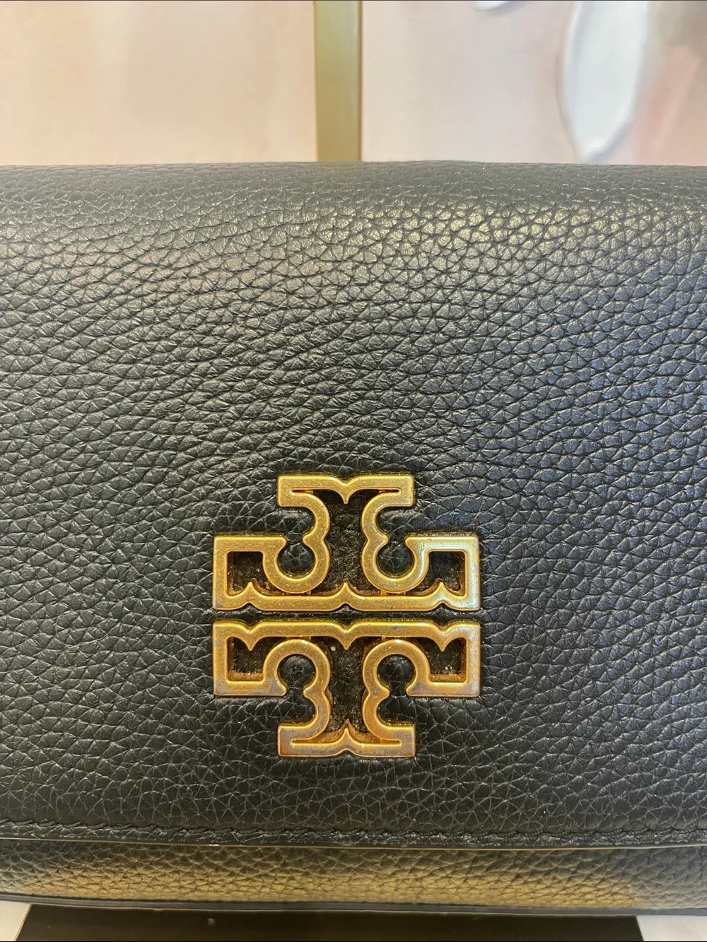 Tory Burch Black Pebbled Leather Crossbody with Gold Logo